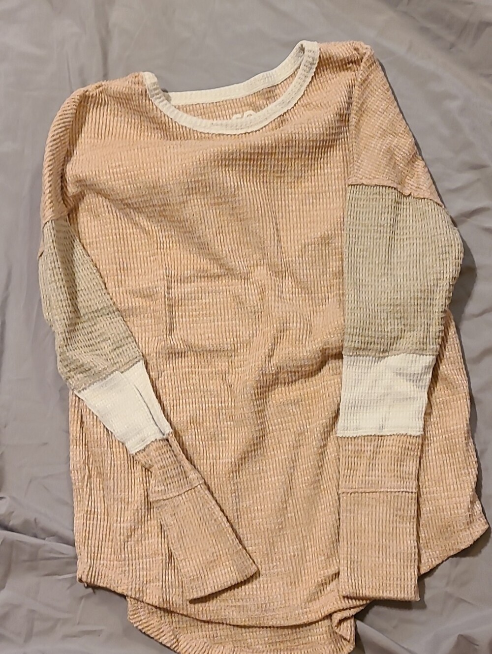 SO Peach and Cream Colorblock Waffle Crewneck Sweater